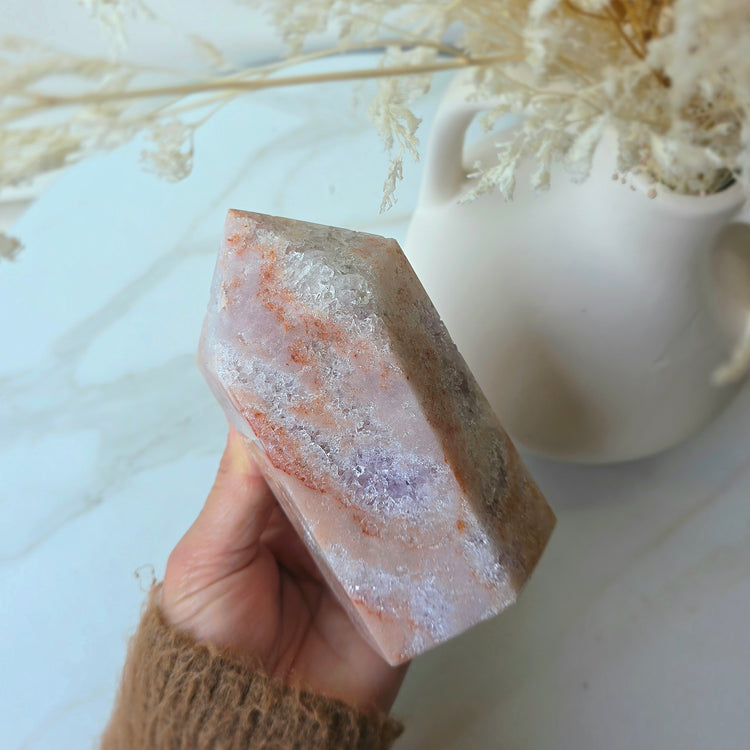 Pink Amethyst Crystal Tower Point Obelisk with Druzy Cluster High Quality Brazil