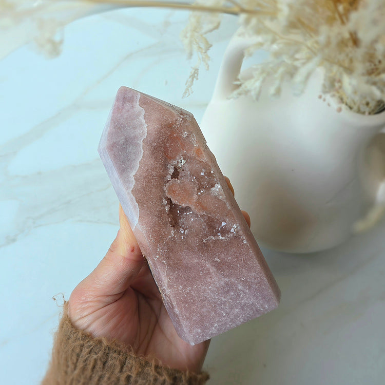 Pink Amethyst Crystal Tower Point Obelisk with Druzy Cluster High Quality Brazil