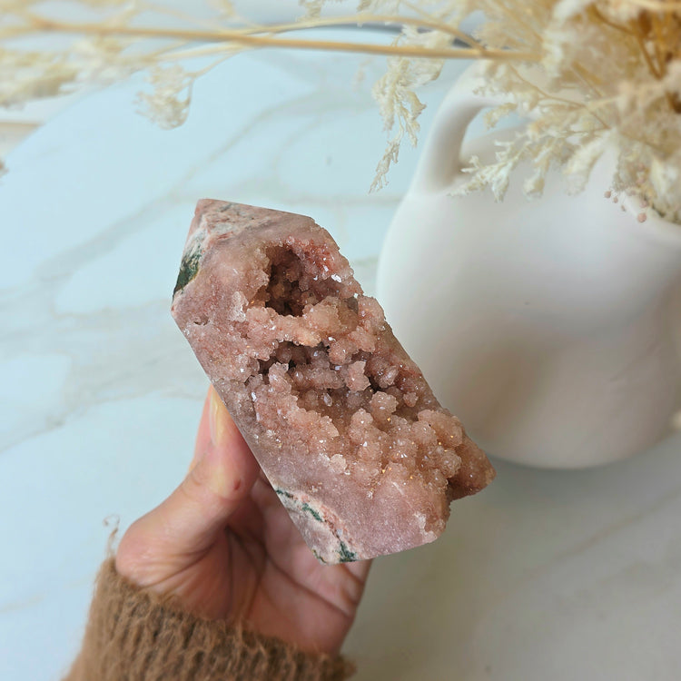 Pink Amethyst Crystal Tower Point Obelisk with Druzy Cluster High Quality Brazil