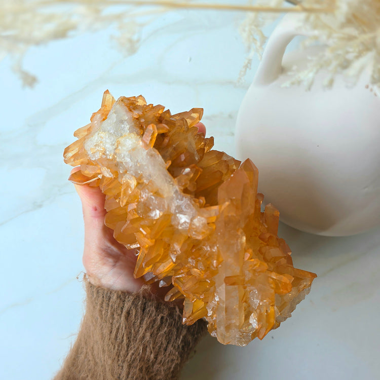 Tangerine Quartz Crystal Cluster XL High Quality Brazil