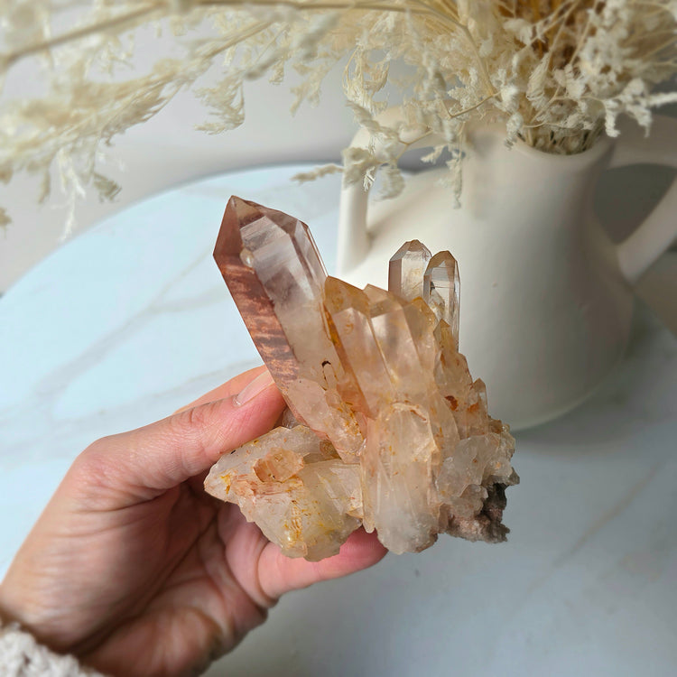 Red Hemetite in Quartz Crystal Cluster Brazil
