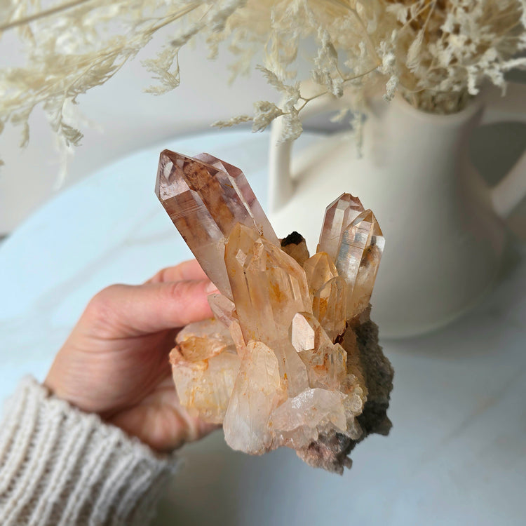 Red Hemetite in Quartz Crystal Cluster Brazil