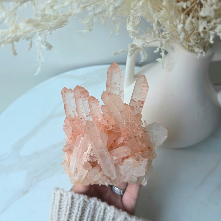 Pink Hematite Quartz Crystal Cluster Madagascar