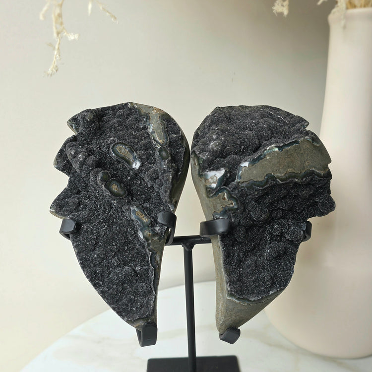 Rare Black Galaxy Amethyst Angel Wings Cluster on Stand