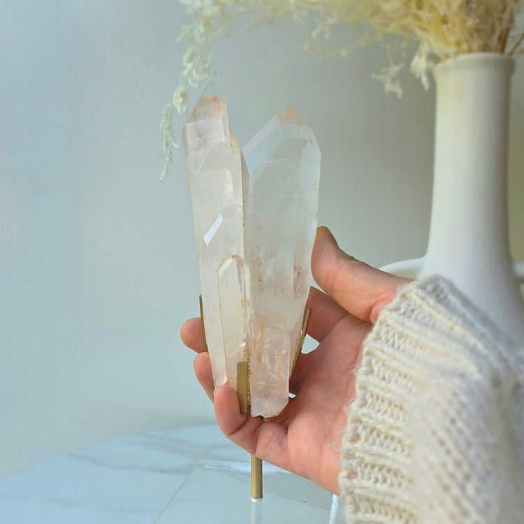Clear Quartz Crystal Natural Cluster Point on Stand Brazil