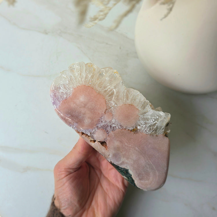 Pink Amethyst Crystal Slab Slice High Quality on Stand Brazil