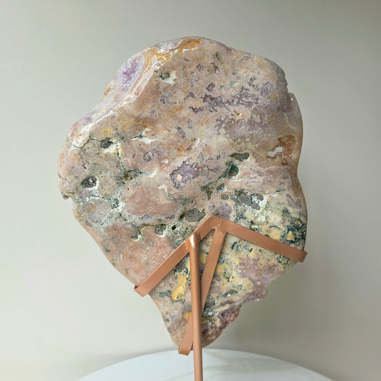Lilac Pink Amethyst Crystal Slab Slice High Quality on Stand Brazil
