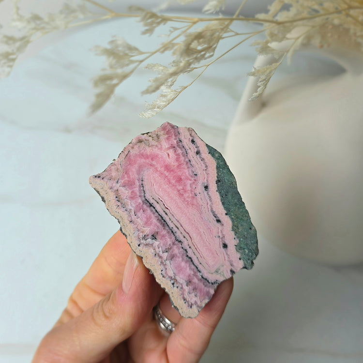 Rhodonite Crystal Slice on Stand High Quality