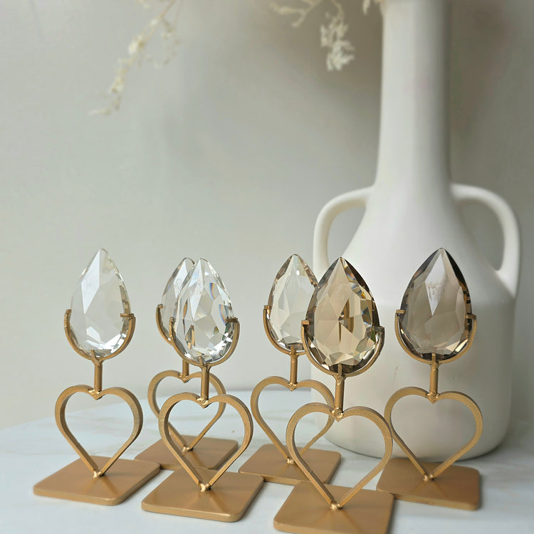Smokey Quartz Crystal and Clear Quartz Crystal Faceted Carving on Heart Stand High Quality Brazil
