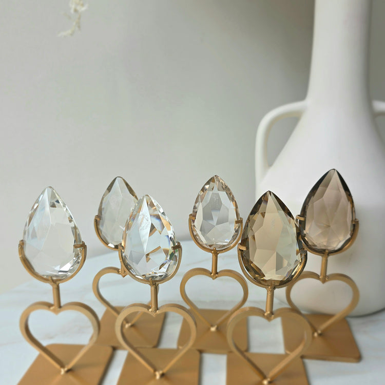 Smokey Quartz Crystal and Clear Quartz Crystal Faceted Carving on Heart Stand High Quality Brazil
