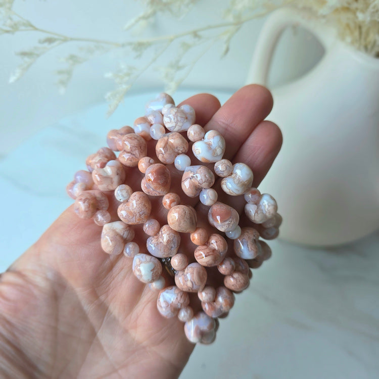 Flower Agate Crystal Heart Bead Bracelet High Quality