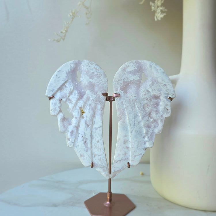 White Plume Agate Crystal Angel Wings High Quality Indonesia