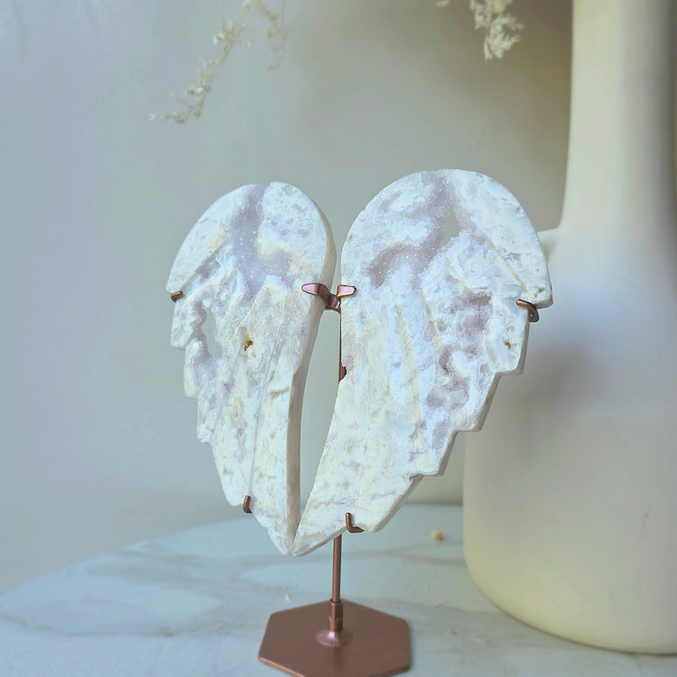 White Plume Agate Crystal Angel Wings High Quality Indonesia
