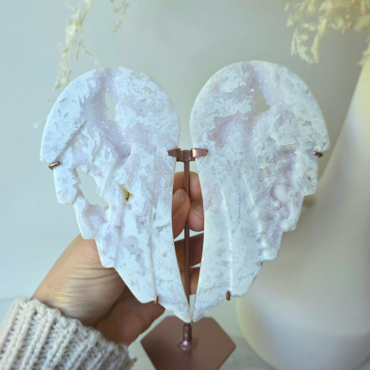 White Plume Agate Crystal Angel Wings High Quality Indonesia