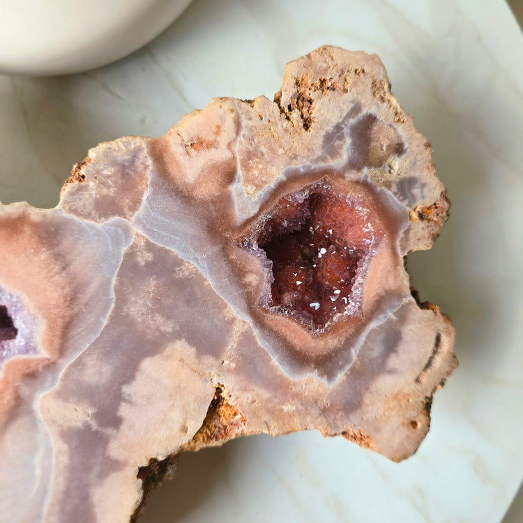 Pink Amethyst Crystal with Druzy Cluster Slab Slice High Quality on Stand Brazil Statement Piece 1