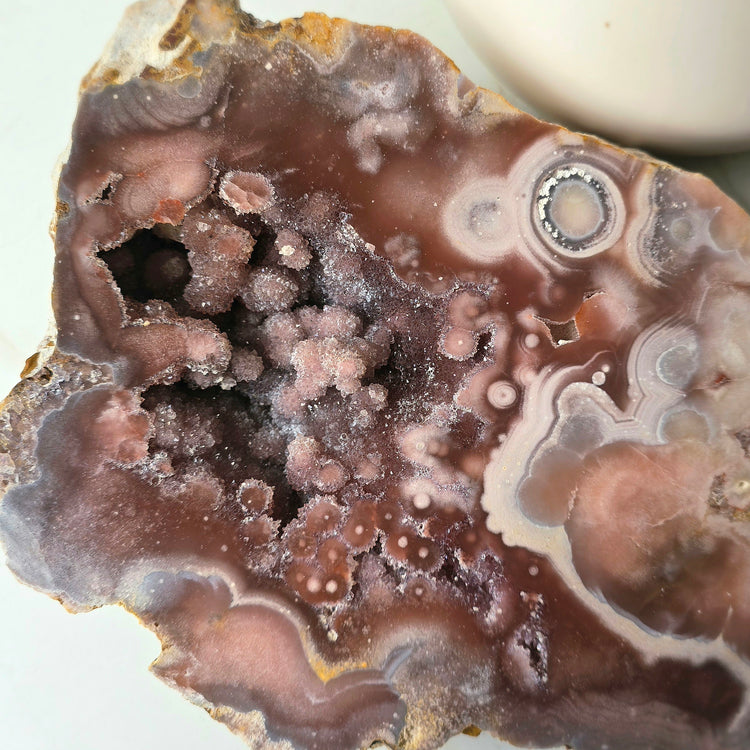 Pink Amethyst Crystal with Druzy Cluster Slab Slice High Quality on Stand Brazil Statement Piece 2