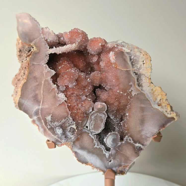 Pink Amethyst Crystal with Druzy Cluster Slab Slice High Quality on Stand Brazil Statement Piece 3