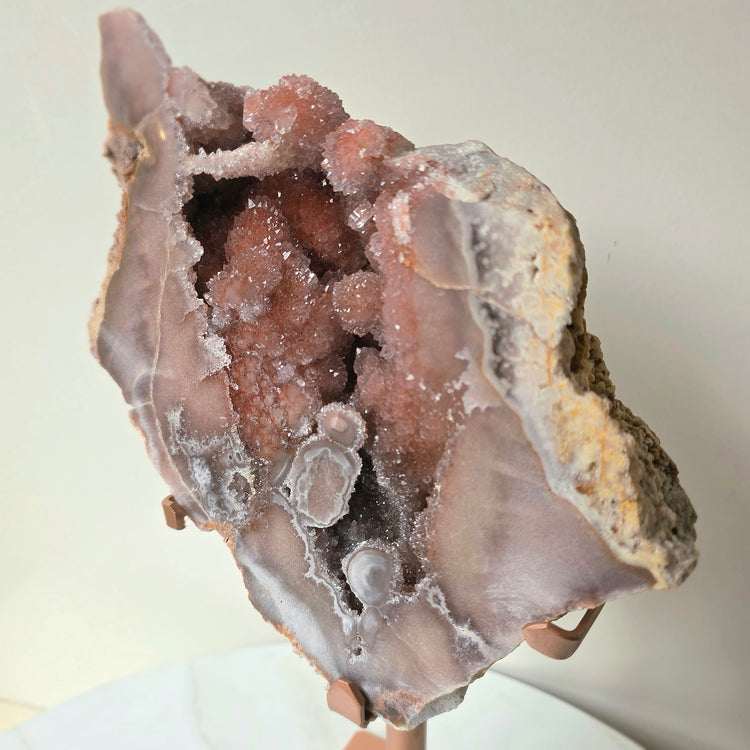 Pink Amethyst Crystal with Druzy Cluster Slab Slice High Quality on Stand Brazil Statement Piece 3