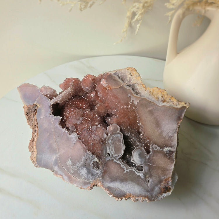 Pink Amethyst Crystal with Druzy Cluster Slab Slice High Quality on Stand Brazil Statement Piece 3