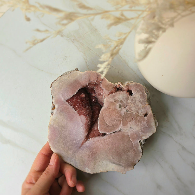 Pink Amethyst Crystal with Druzy Cluster Slab Slice High Quality on Stand Brazil Statement Piece 4