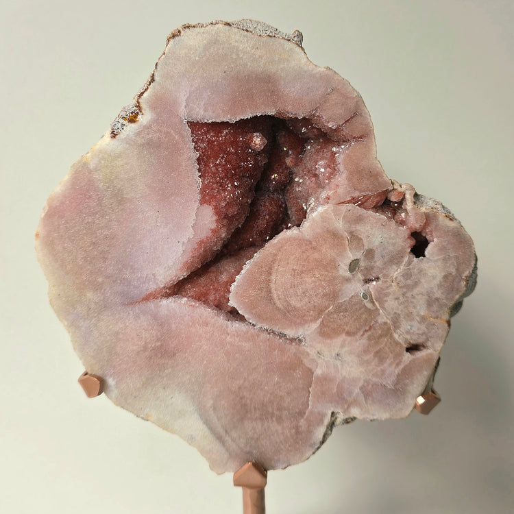 Pink Amethyst Crystal with Druzy Cluster Slab Slice High Quality on Stand Brazil Statement Piece 4