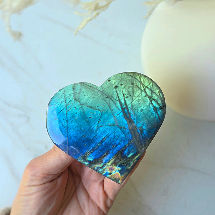 Labradorite Crystal Heart on Stand Madagascar