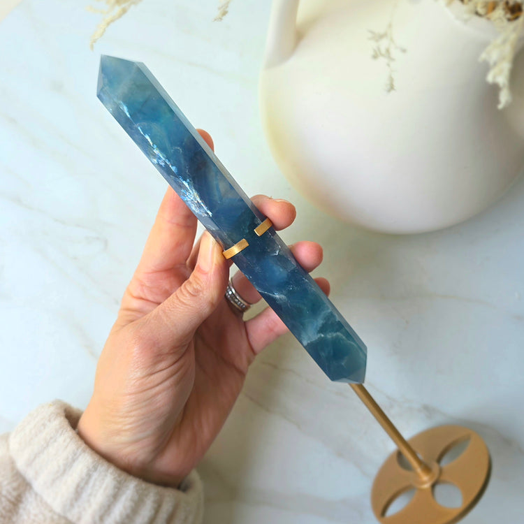 Blue Fluorite Crystal Wand on Stand China