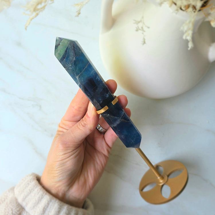 Blue Fluorite Crystal Wand on Stand China
