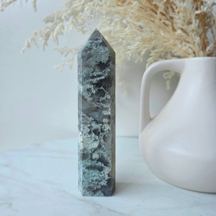 Green Moss Agate Crystal Tower Point Obelisk High Quality Brazil