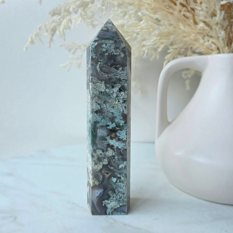 Green Moss Agate Crystal Tower Point Obelisk High Quality Brazil