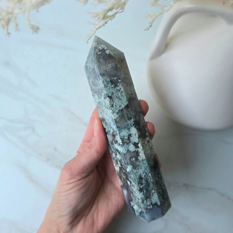 Green Moss Agate Crystal Tower Point Obelisk High Quality Brazil