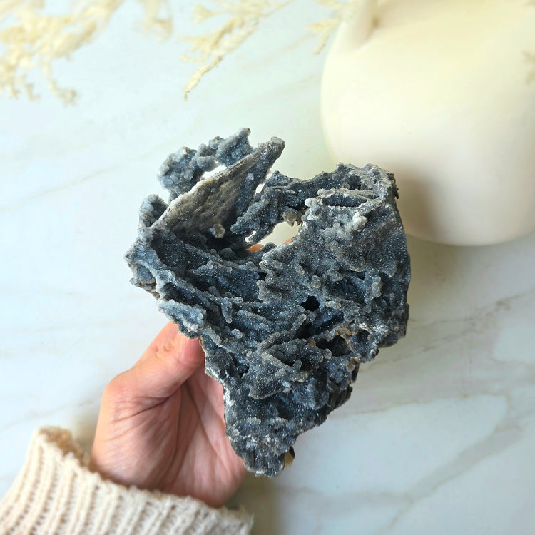 Siderite Crystal on Black Chalcedony Crystal Cluster China