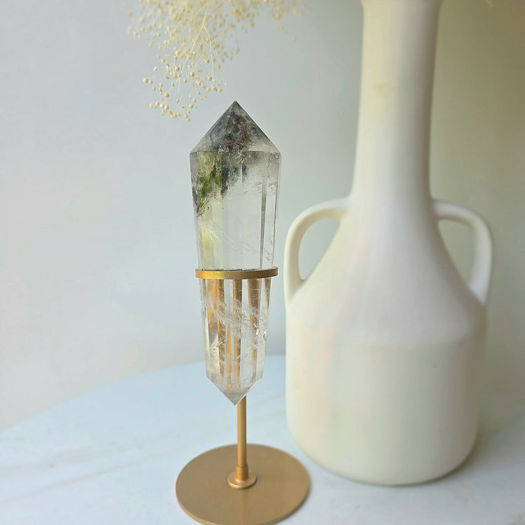 Lodolite Garden Quartz Crystal in Quartz Crystal Vogel on Stand