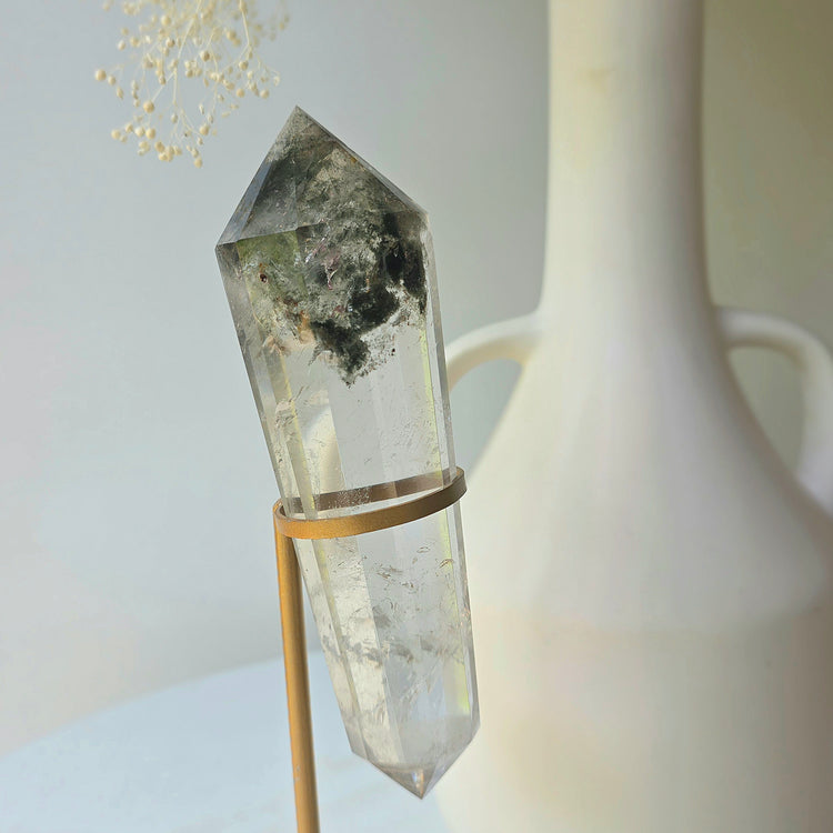 Lodolite Garden Quartz Crystal in Quartz Crystal Vogel on Stand