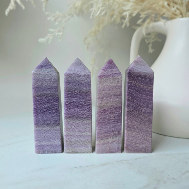 Silky Purple Fluorite Crystal Tower Point Obelisk China