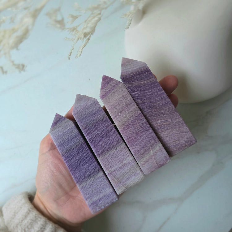 Silky Purple Fluorite Crystal Tower Point Obelisk China