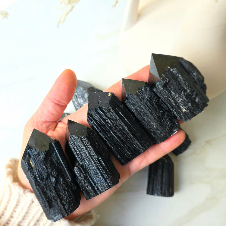 Black Tourmaline Crystal Rough Point Brazil High Quality