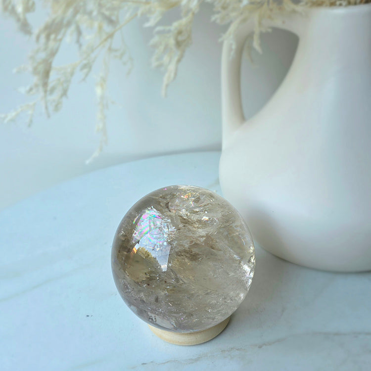 Smokey Quartz Rainbow Crystal Sphere High Quality Brazil with Stand