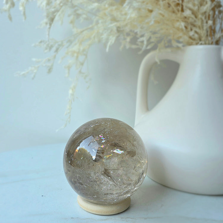 Smokey Quartz Rainbow Crystal Sphere High Quality Brazil with Stand