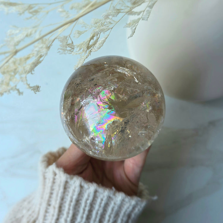 Smokey Quartz Rainbow Crystal Sphere High Quality Brazil with Stand