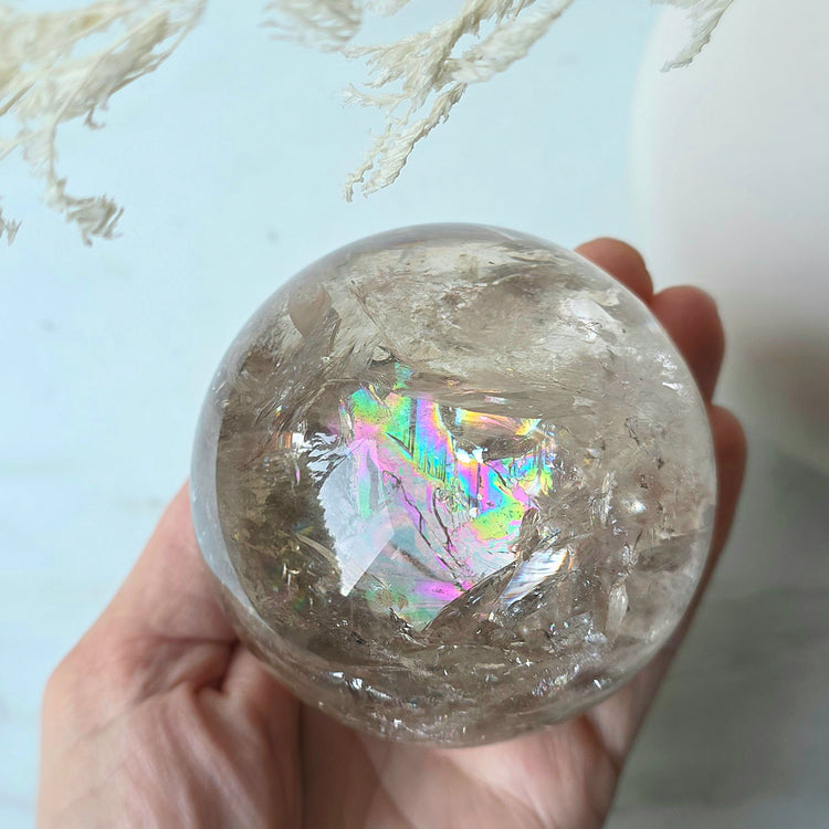 Smokey Quartz Rainbow Crystal Sphere High Quality Brazil with Stand