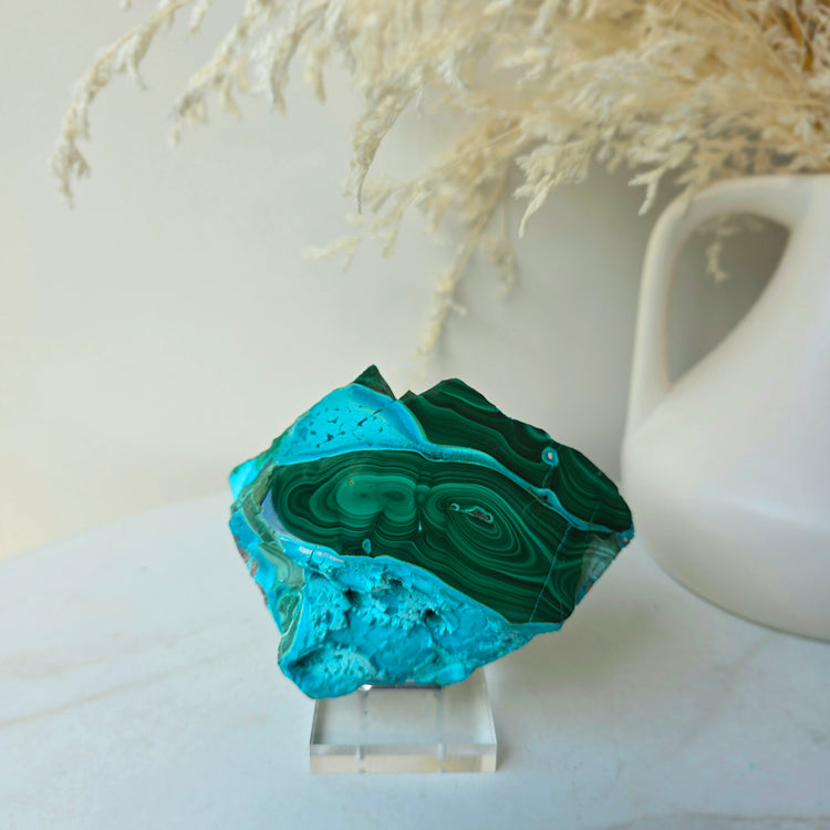Azurite Malachite Crystal Polished Slab Slice on Stand High Quality Peru