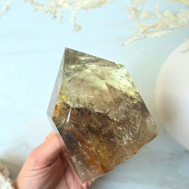 Natural Rainbow Citrine Crystal Polished Point Collectors Grade High Quality Brazil