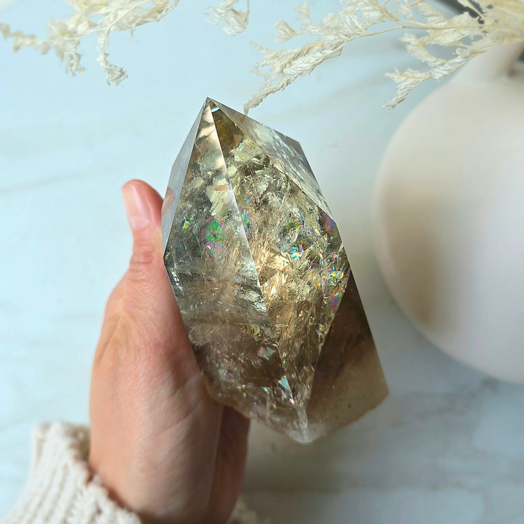 Natural Rainbow Citrine Crystal Polished Point Collectors Grade High Quality Brazil