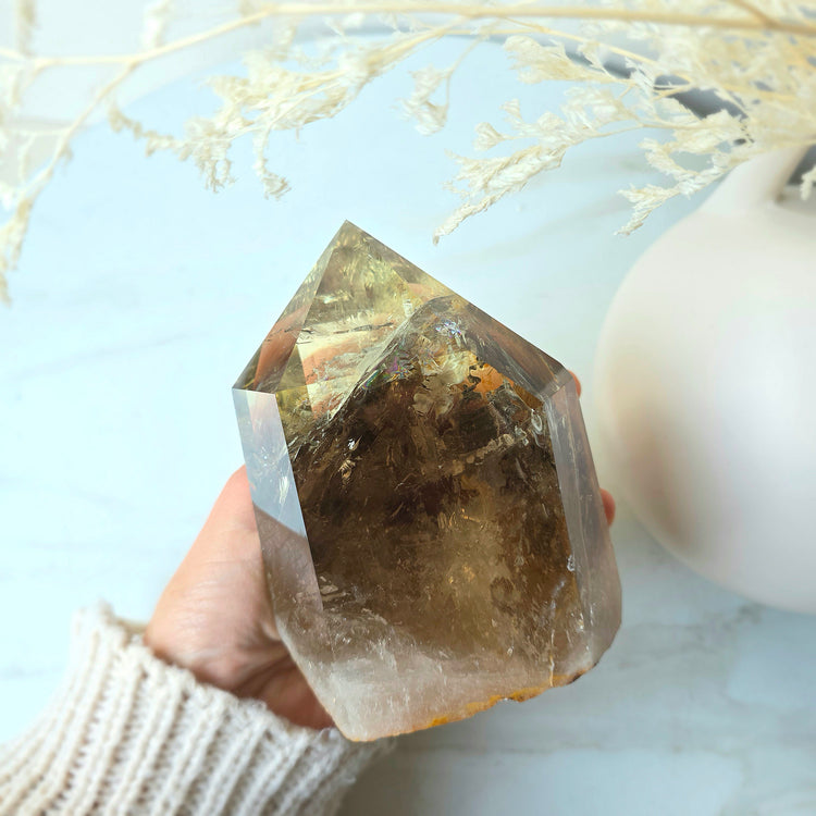 Natural Rainbow Citrine Crystal Polished Point Collectors Grade High Quality Brazil