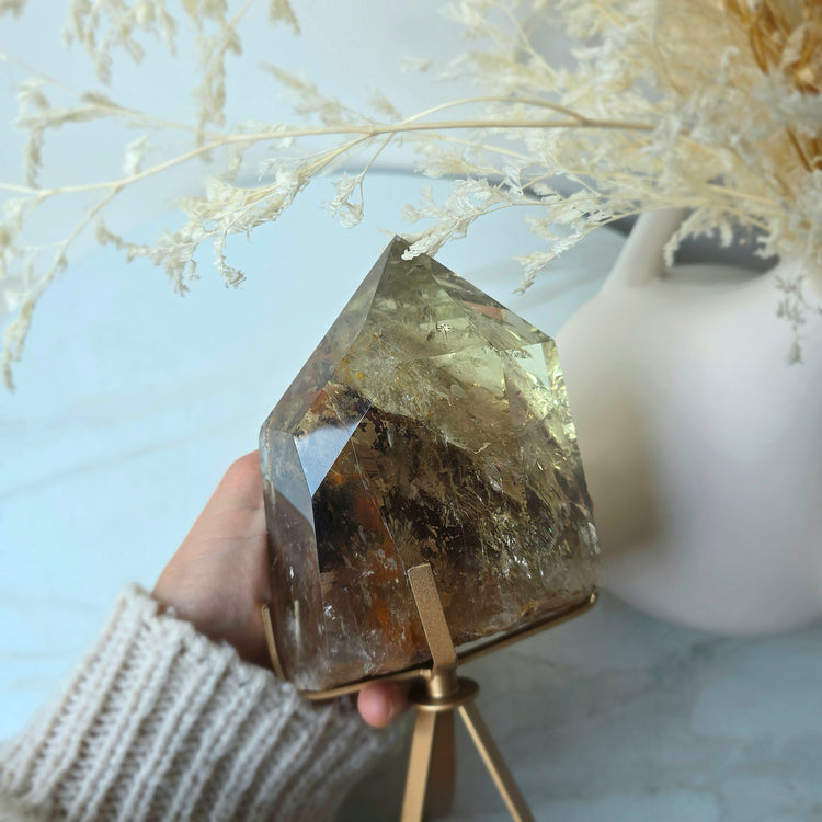 Natural Rainbow Citrine Crystal Polished Point Collectors Grade High Quality Brazil