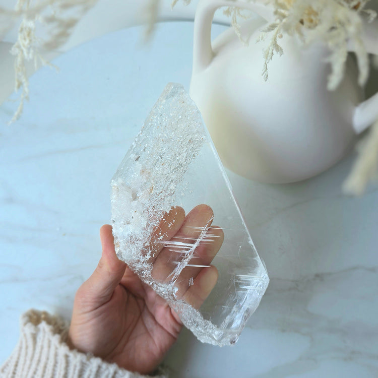 Selenite Polished Slab Slice on Stand High Quality Mexico