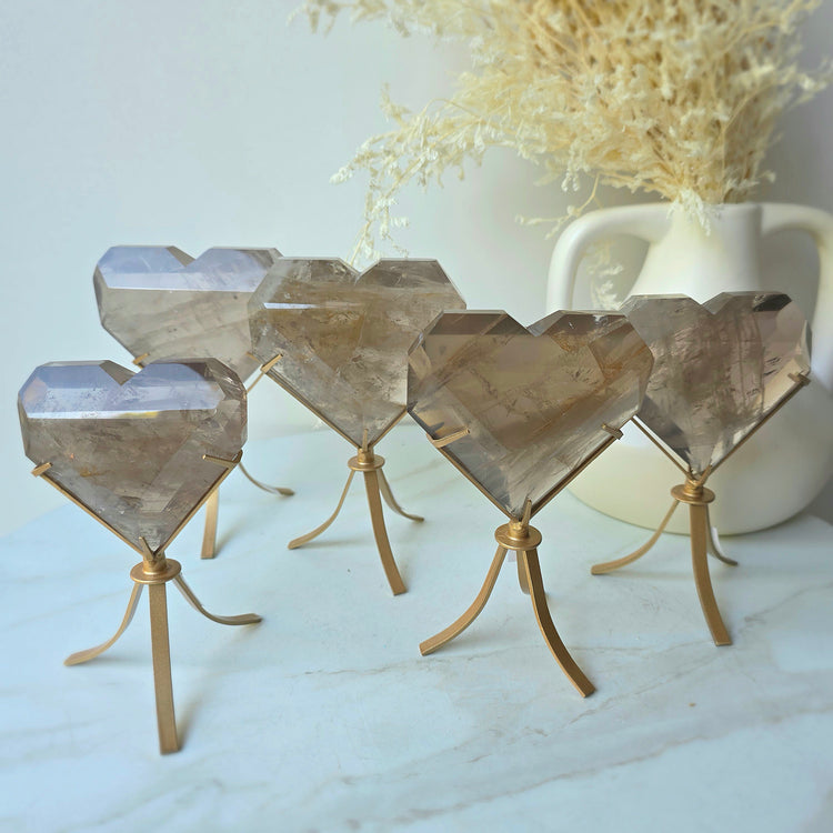 Smokey Quartz Crystal Faceted Heart on Stand Brazil