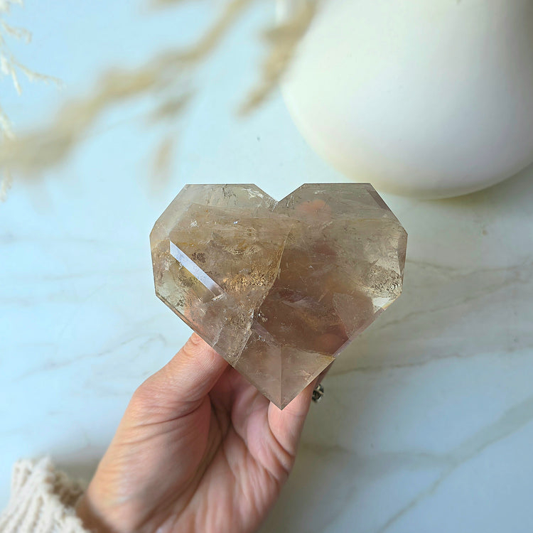 Smokey Quartz Crystal Faceted Heart on Stand Brazil