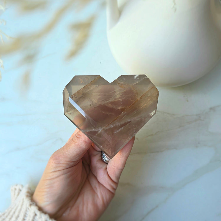 Smokey Quartz Crystal Faceted Heart on Stand Brazil